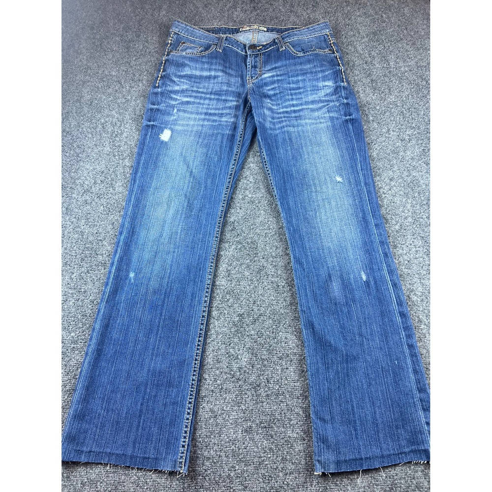 BKE Tenley Bootcut Jeans Womens Medium Wash Distressed Contrast Stitch Denim